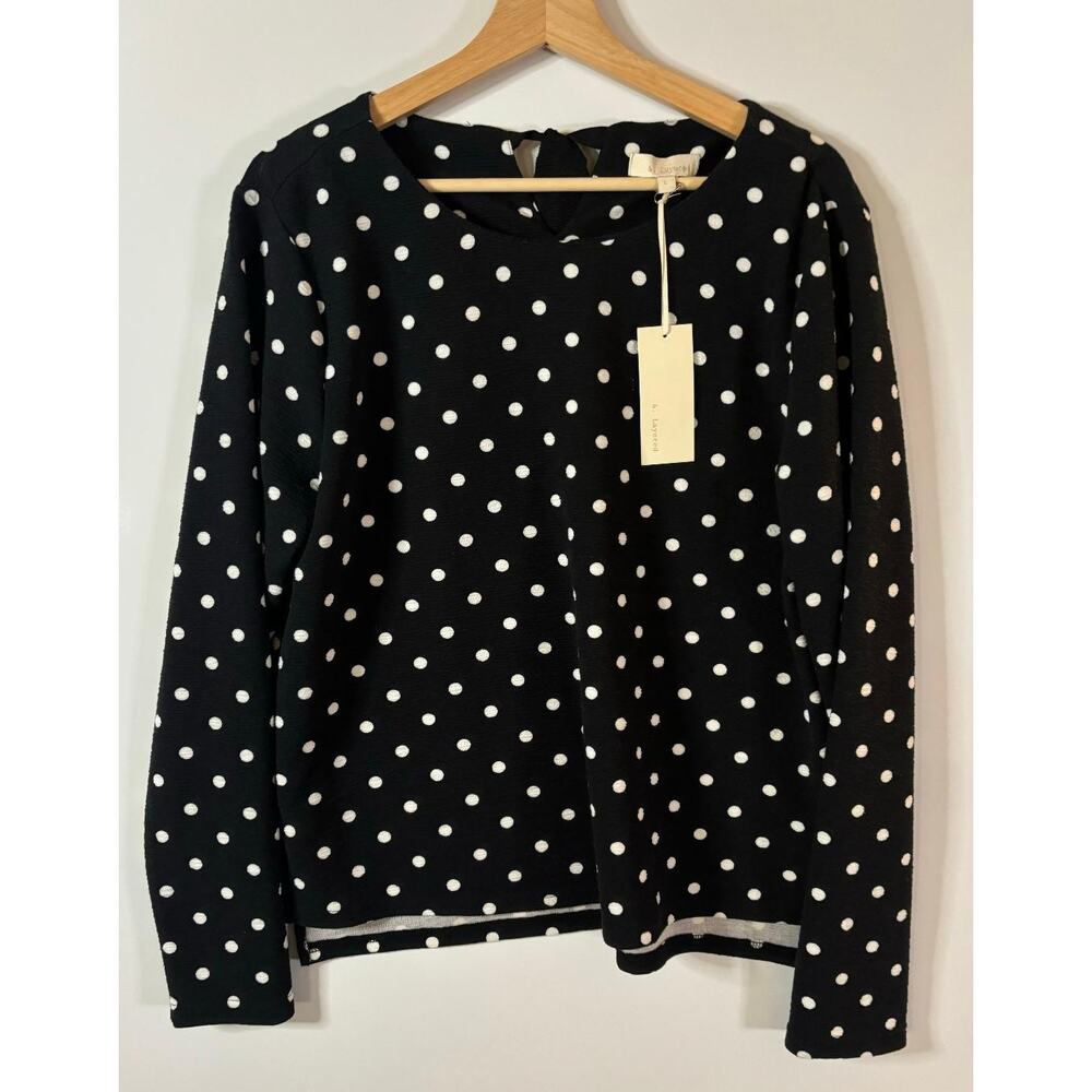& Layered Black Polka Dot Cozy Soft Feminine Sweater w/Tie Back NWT Size L